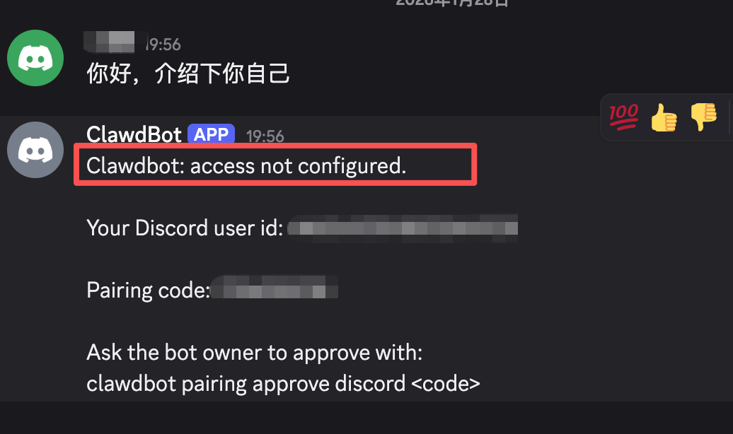 Discord中首次对话提示未配置访问权限