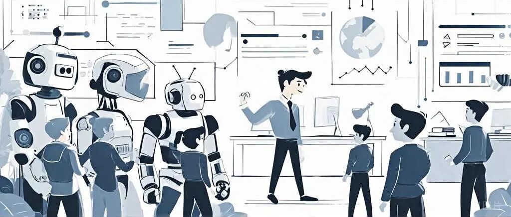 科技教育中的人与机器人互动插画