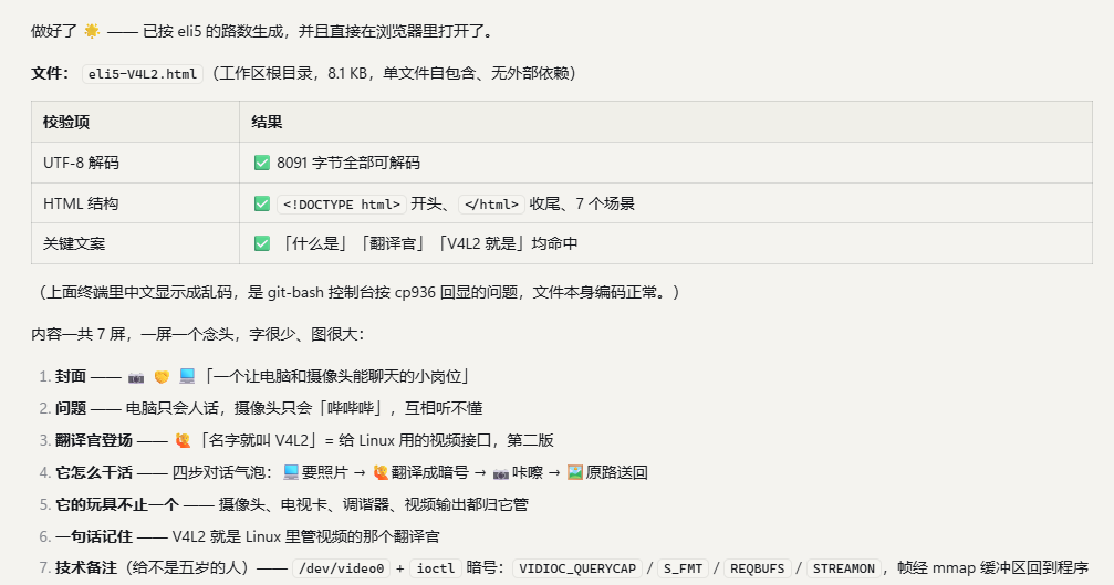 用 ELI5 生成的 V4L2 HTML 文件校验结果