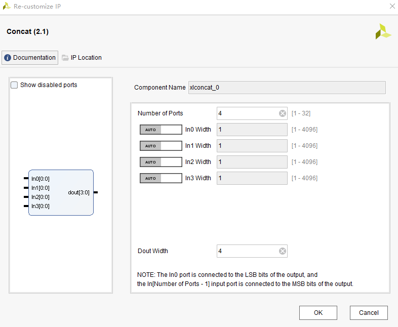 Concat 模块配置，设置为 4 个输入端口