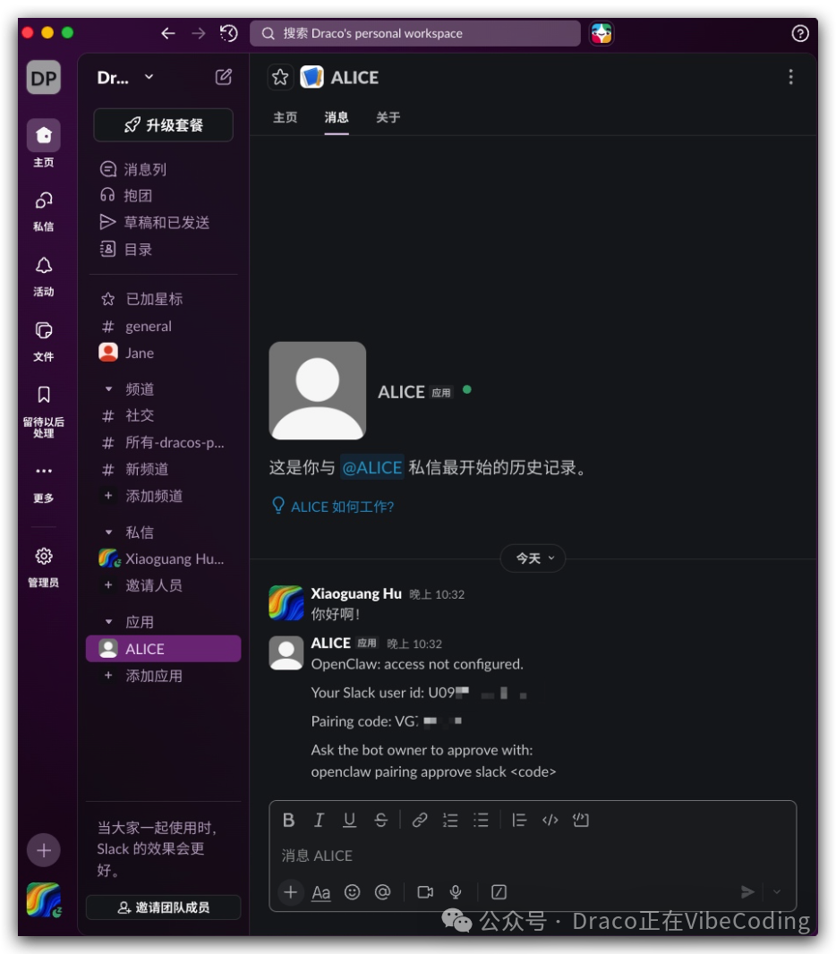 Slack 要求输入配对码的提示