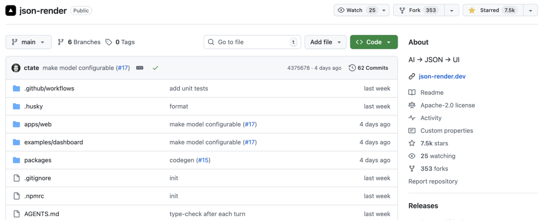 json-render 项目 GitHub 仓库首页