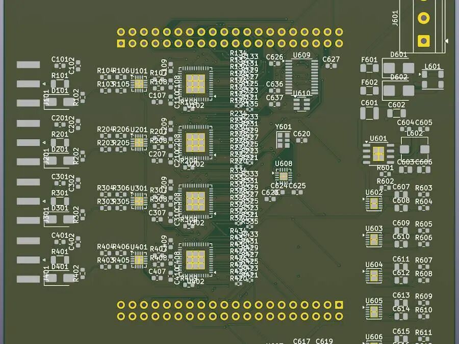 SuperEDA2 自动设计的 6 层 4 通道 ADC 板 PCB 布局