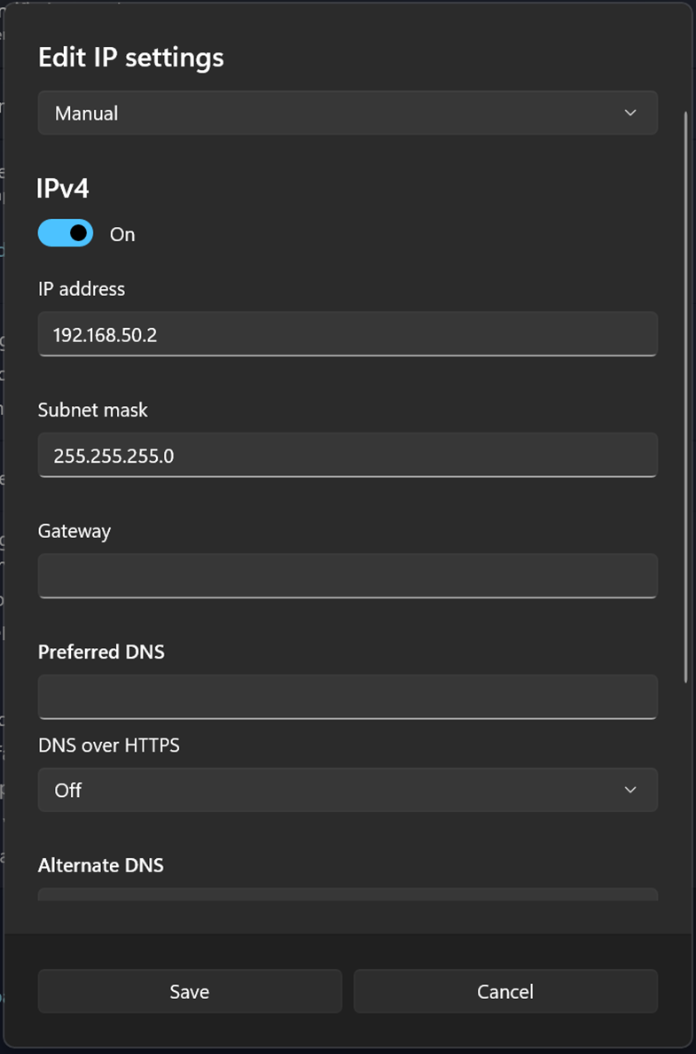 手动设置主机IP地址为192.168.50.2