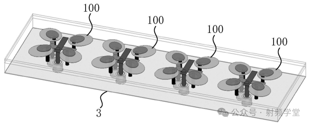 1×4天线阵列立体示意图