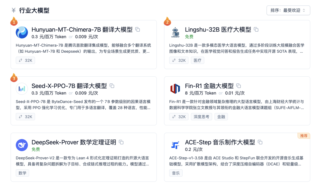 模力方舟平台上的部分行业大模型列表