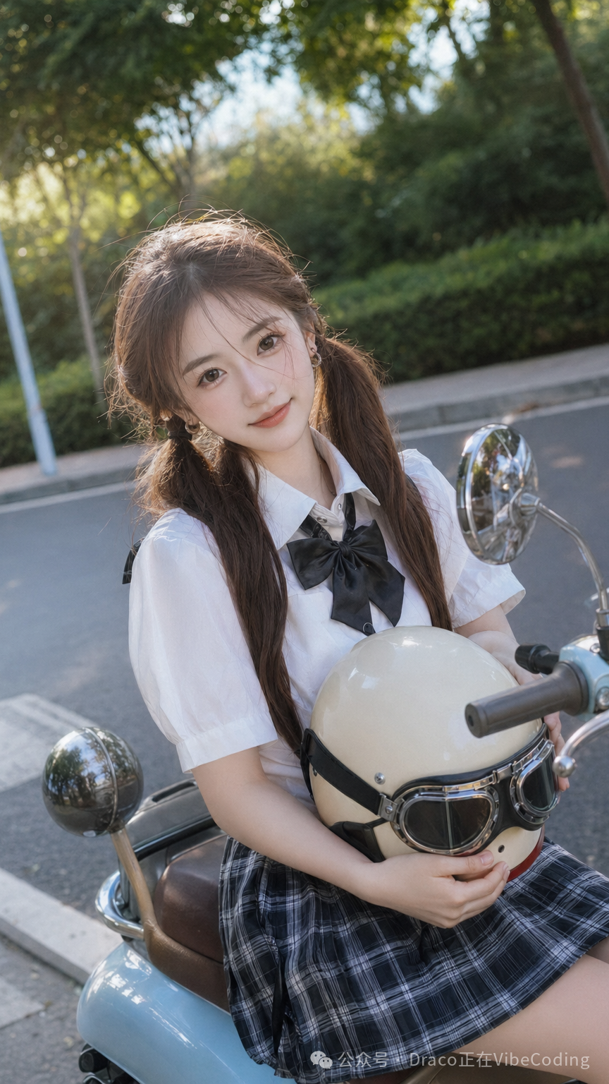 横版生成图片-亚洲美少女坐电动车