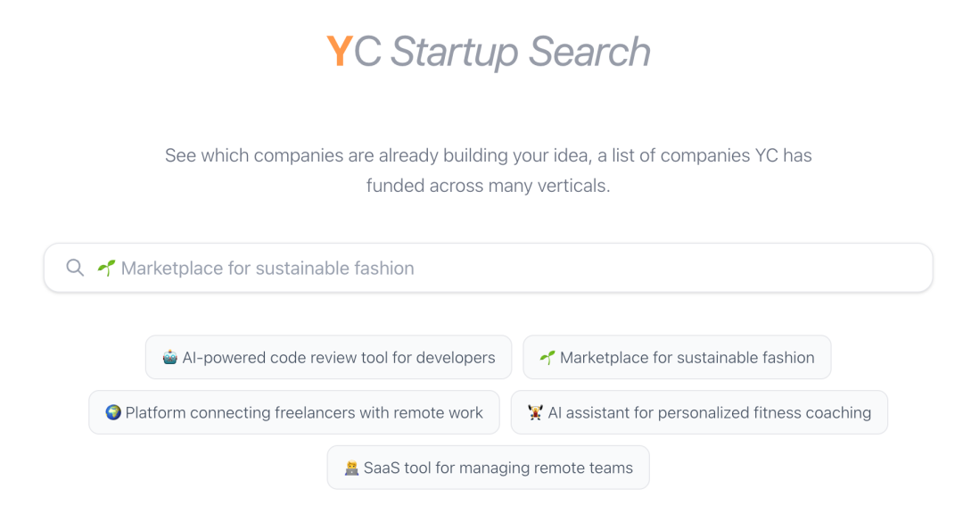 YC Startup Search 语义搜索工具界面