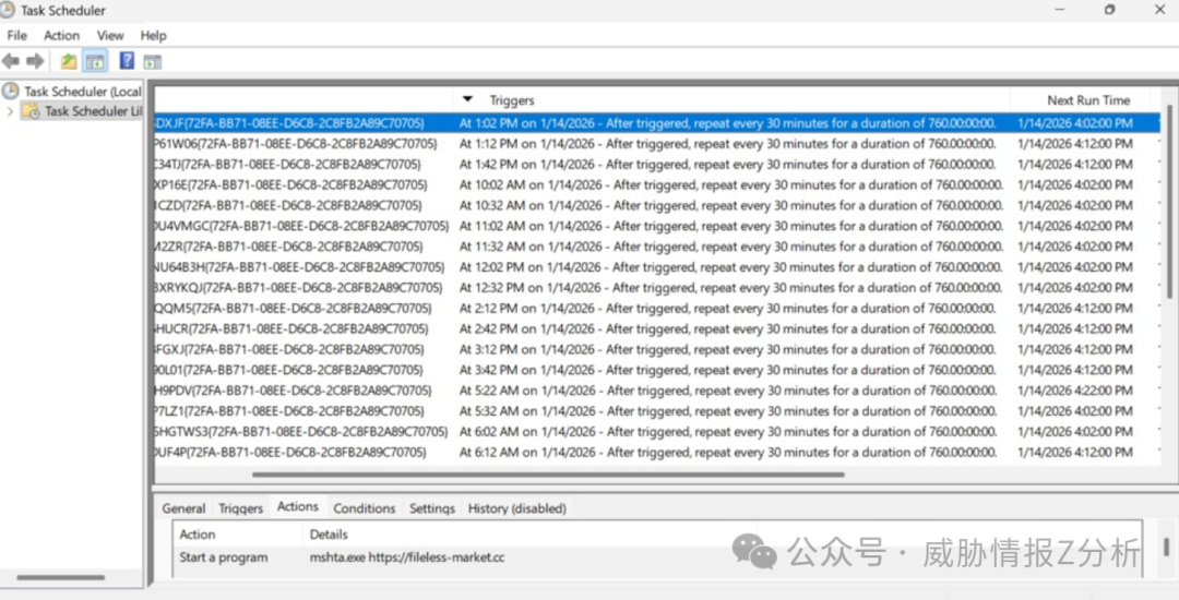 Lumma创建的多个计划任务触发器列表