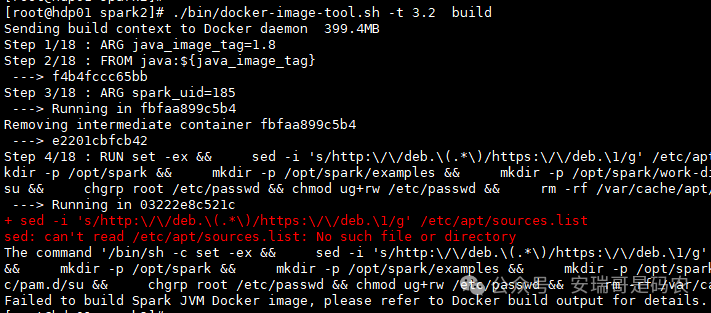 构建镜像失败，提示无法读取/etc/apt/sources.list