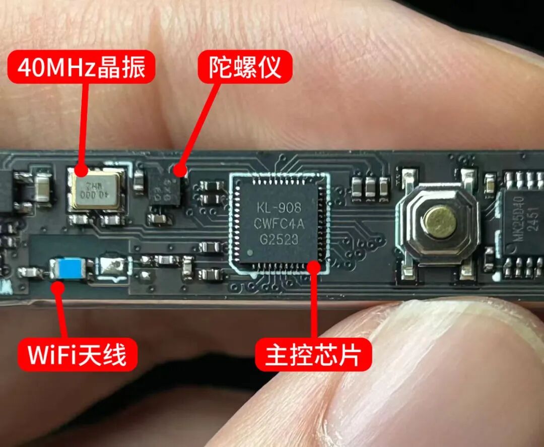 主控芯片、晶振与陀螺仪位置标注