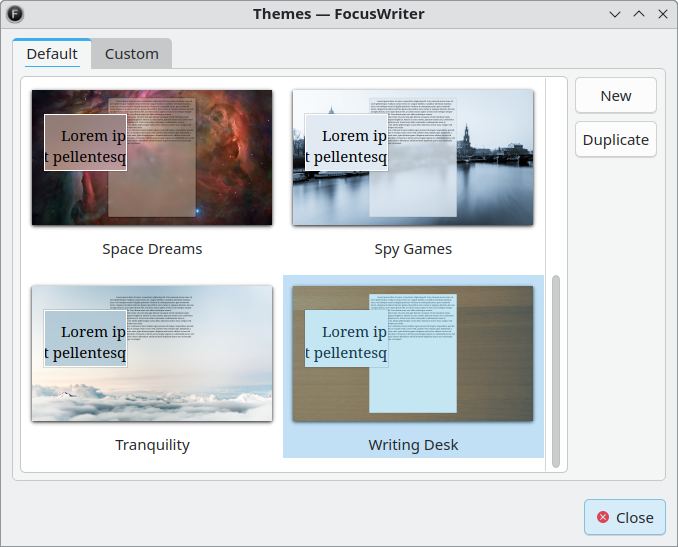 FocusWriter软件主题选择界面