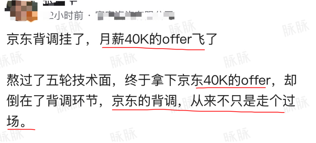 社交媒体帖子截图：关于京东背调失败的求职经历
