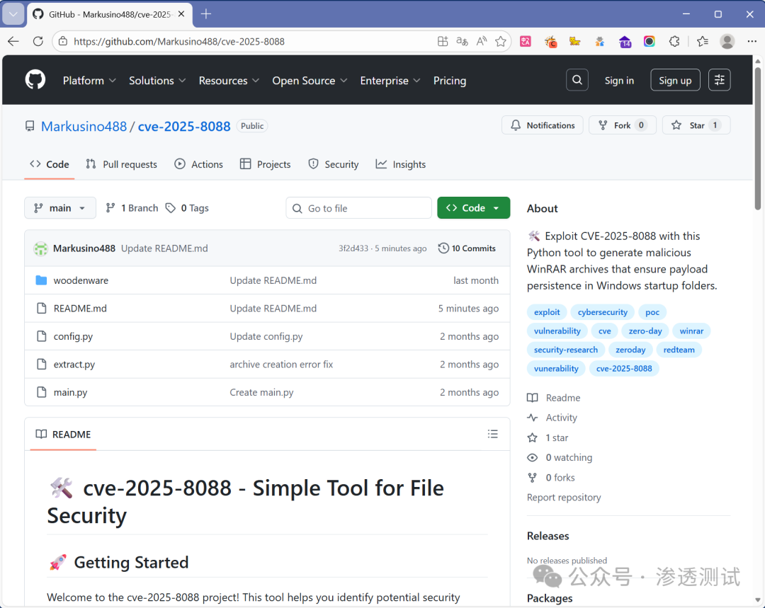 GitHub恶意项目 cve-2025-8088 仓库首页