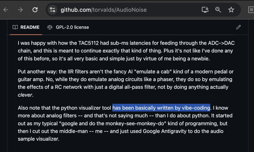 AudioNoise 项目 GitHub README 文件内容截图