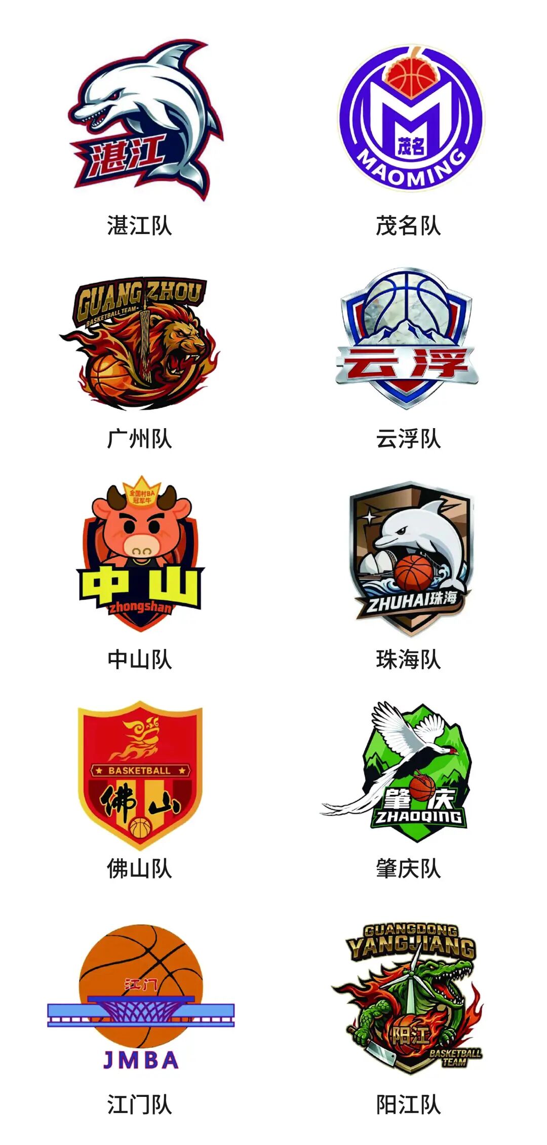 湛江、茂名、广州、云浮、中山队LOGO