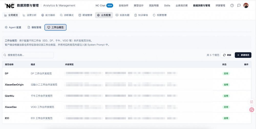 工作台规范管理界面