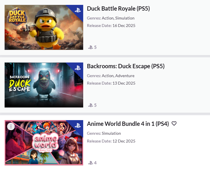 PS商店中一批劣质游戏的列表