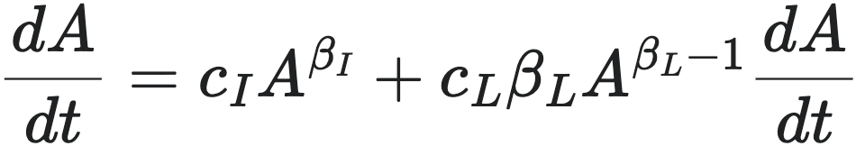 dA/dt = c_I A^β_I + c_L β_L A^β_L -1 dA/dt