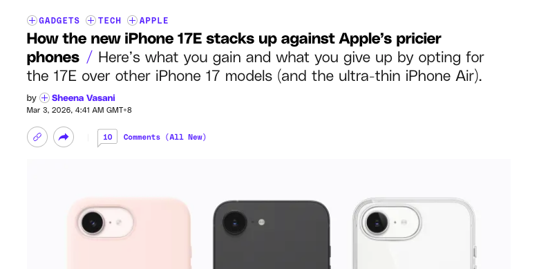 iPhone 17e 与其它机型对比图