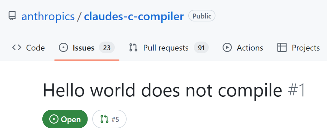 GitHub issue showing Hello World compilation problem