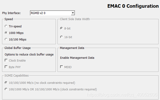 EMAC 0物理接口与速度配置界面