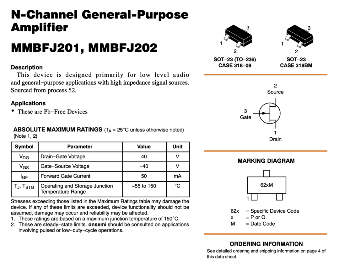 MMBFJ201/202 JFET数据手册