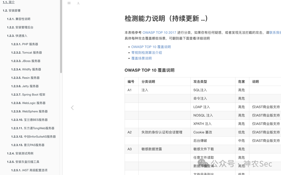 OWASP TOP 10 覆盖说明与检测能力