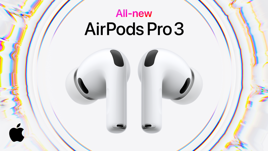 传闻中带有彩色故障艺术光晕的 AirPods Pro 3 概念图