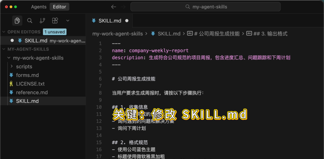 编辑自定义的SKILL.md文件