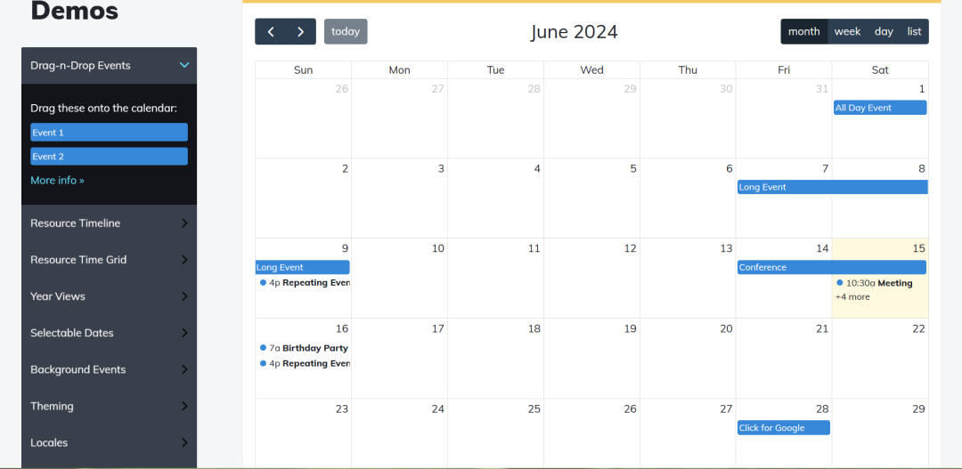 FullCalendar 月视图界面展示