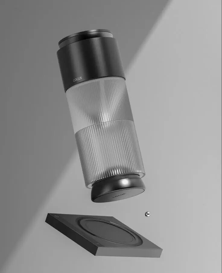 悬浮设计的透明条纹圆柱设备COCUS