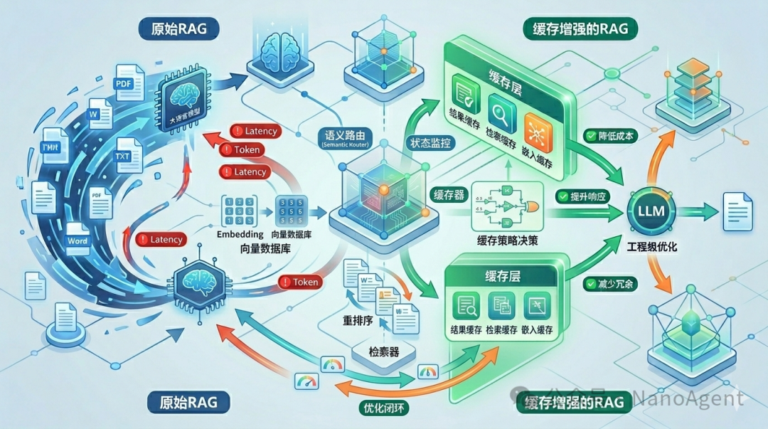 原始RAG与缓存增强RAG架构对比