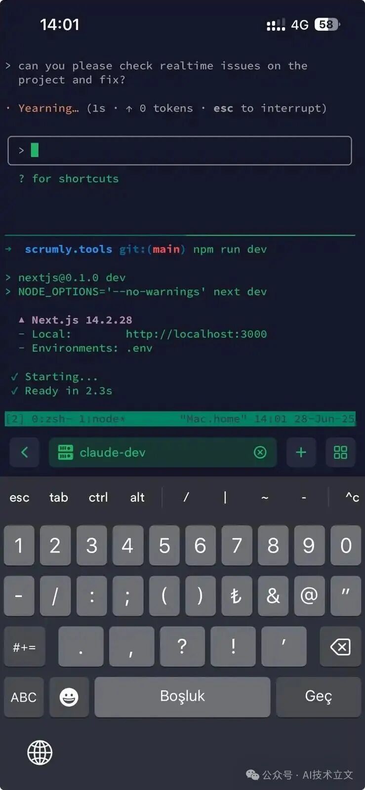 Termius 移动端 SSH 连接界面