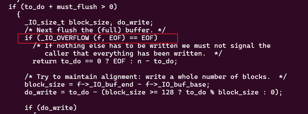 _IO_new_file_xsputn函数源码片段，调用_IO_OVERFLOW