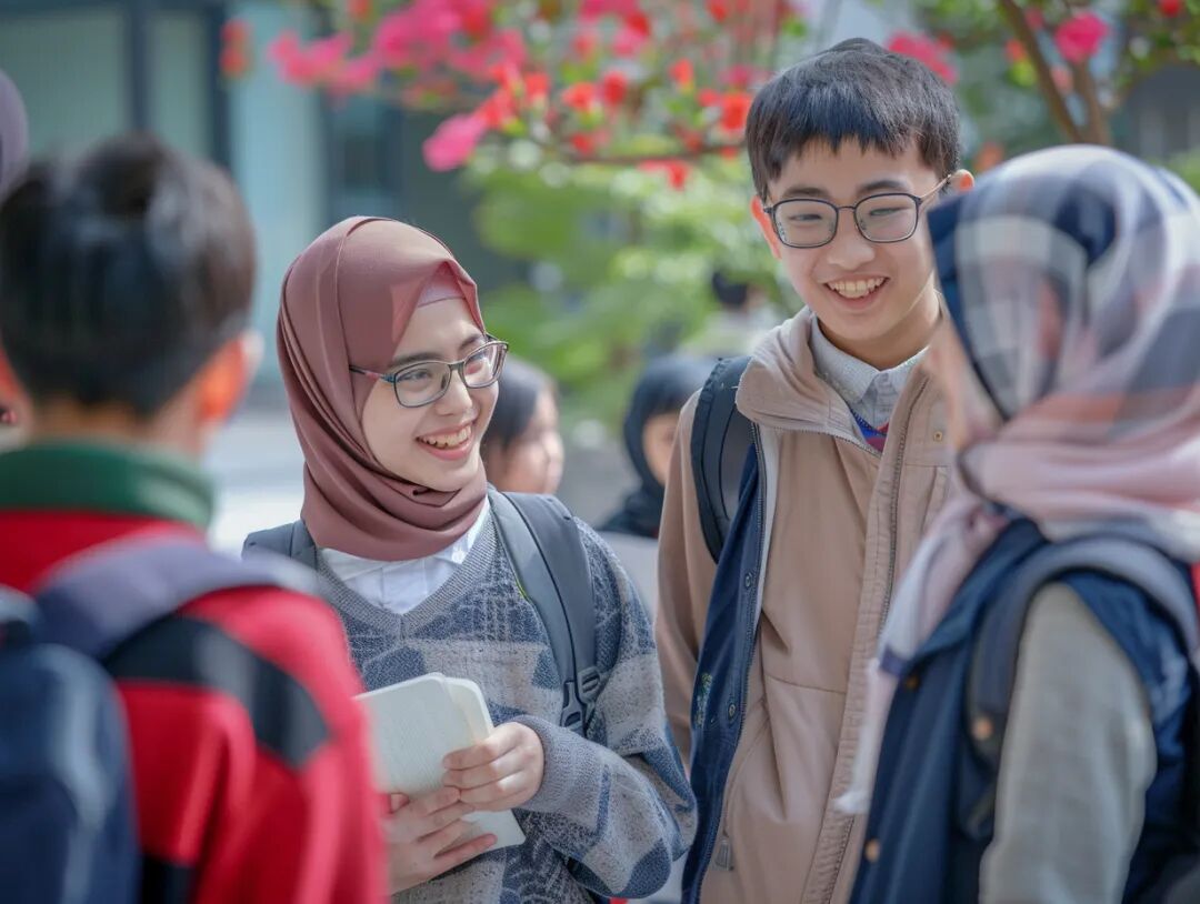 游学中，学生们在户外交谈