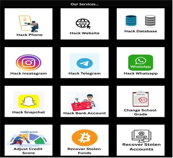 Darkhub提供的12项黑客服务图标展示