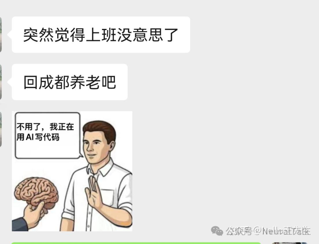一张关于使用AI编程的幽默表情包