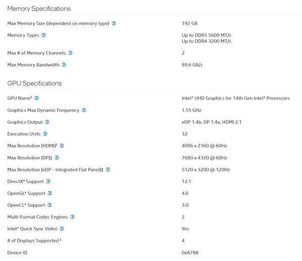 酷睿i7-13645HX详细规格参数，重点标注GPU与内存信息
