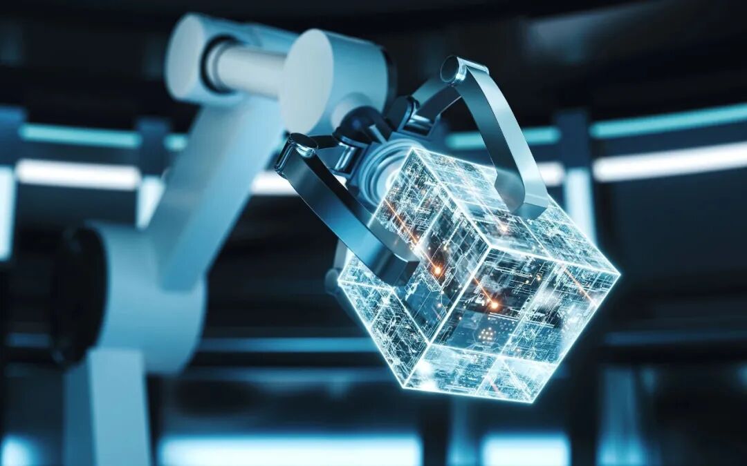 机械臂抓取全息数据立方体概念图