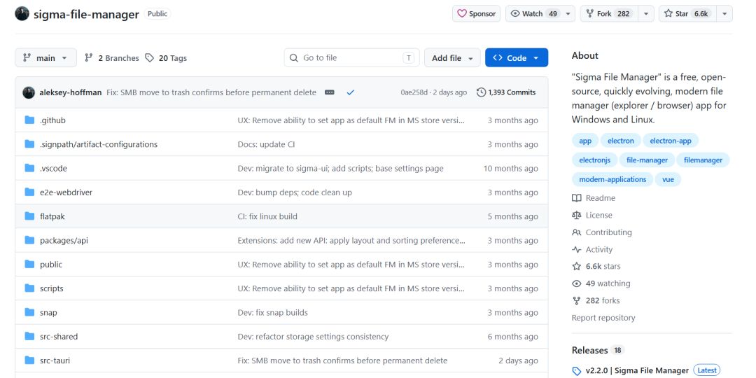 Sigma File Manager GitHub 仓库主页与 Star 数