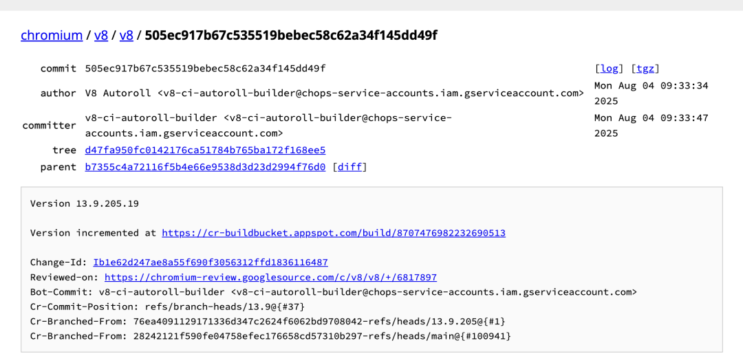 V8 提交哈希与版本信息