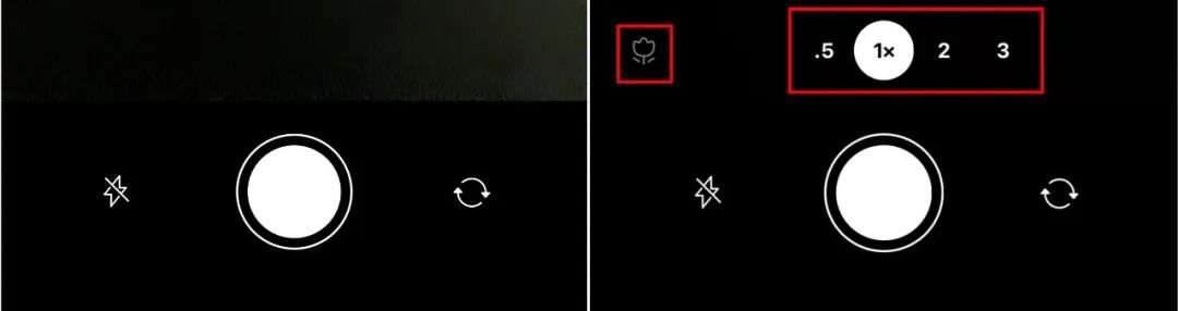 微信相机新旧对比:变焦控件与微距按钮
