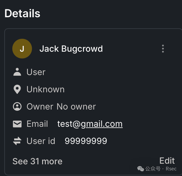 联系人 Jack Bugcrowd 的详情界面