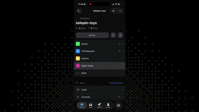 GitHub 移动端创建代理会话