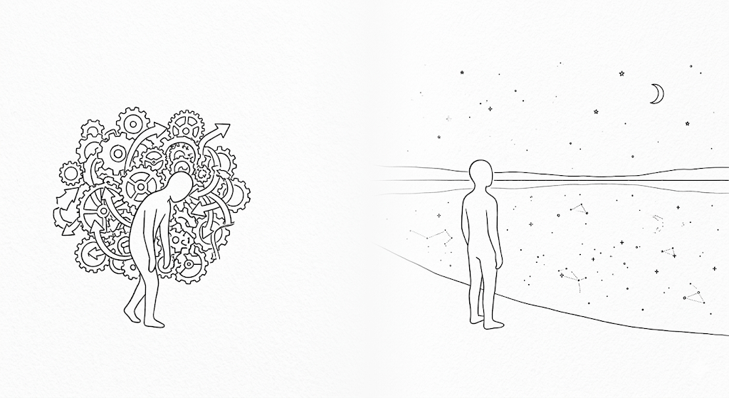 从沉重思考到宁静仰望的意境对比图