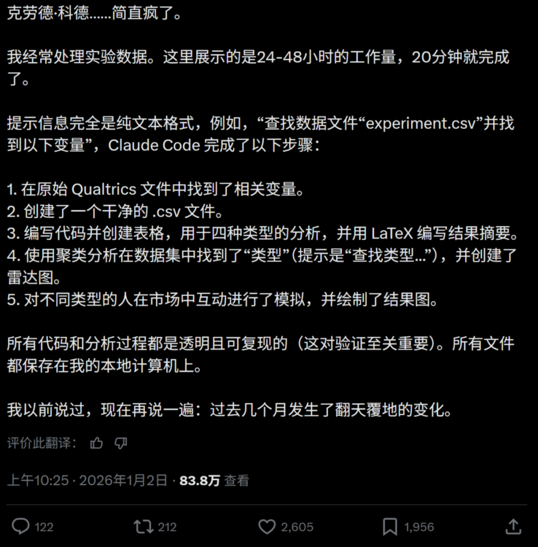 Alex Imas关于Claude Code效率的推文截图2