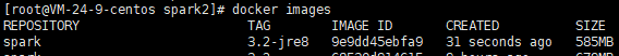 使用 docker images 命令查看构建成功的 Spark 镜像