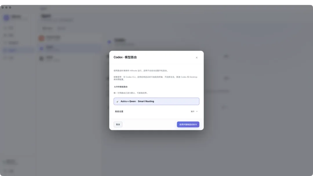 Codex 模型路由设置弹窗