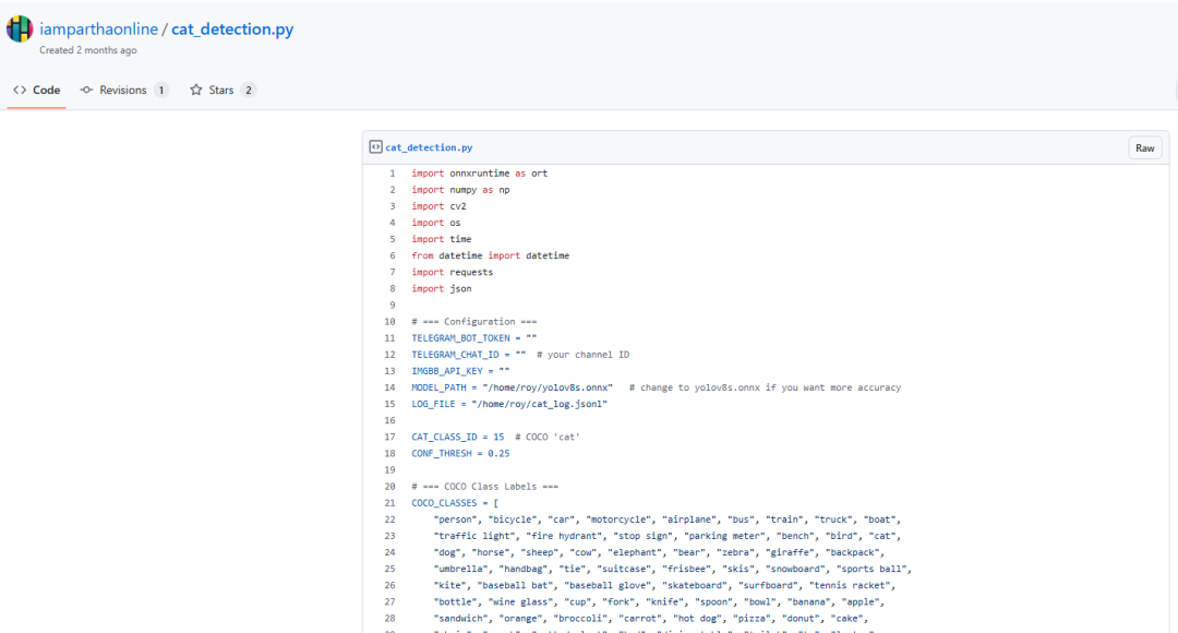 GitHub代码仓库截图：cat_detection.py脚本部分代码